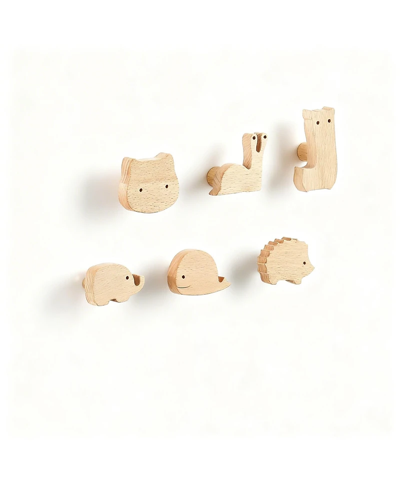 Yigii 4-Piece Cartoon Animal Wooden Coat Hooks for Home Decoration