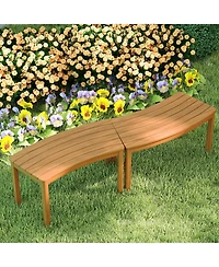 Gymax Outdoor Curved Acacia Wood Bench Set of Patio Garden Backless Fire Pit Bench