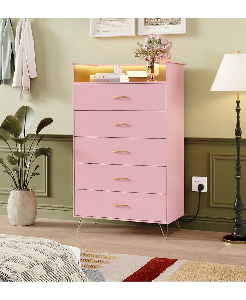 gaomon 5-Drawer Tall Dresser for Bedroom, Wood Chest of Drawers with Silent Closing Slides, Water-Resistant White Storage Organizer for Hallway