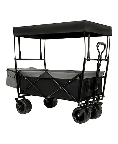 Rainsken Collapsible Wagon with Canopy, Heavy Duty Utility Cart with All-Terrain Wheels, Large Capacity for Camping