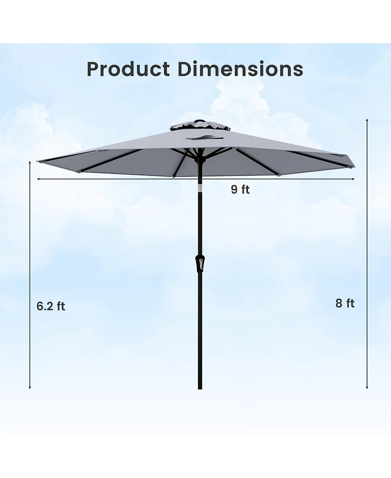 Gymax Patio Umbrella w/Push Button Tilt Crank Handle 8 Sturdy Ribs for Patio Garden