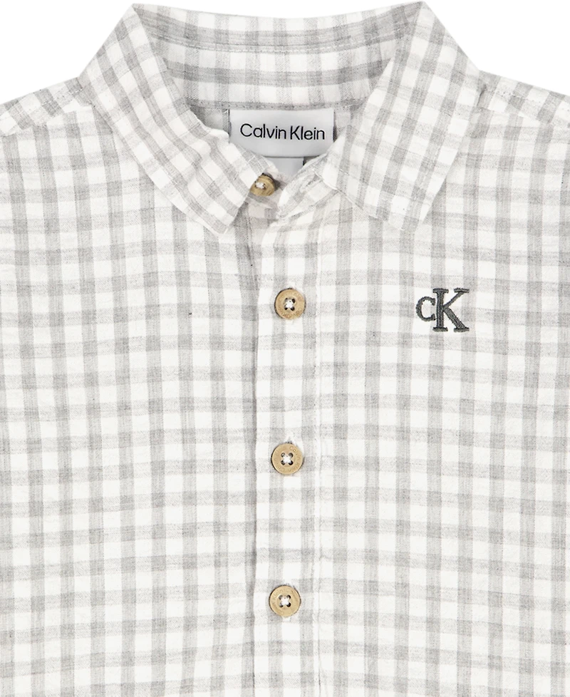 Calvin Klein Baby Boys' Plaid Polo Bodysuit and Twill Shorts, 2-Piece Set