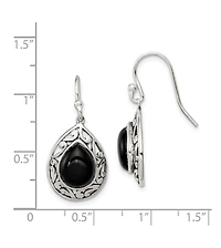 Curata Jewelry 925 Sterling Silver Oxidized Rhodium-Plated Teardrop Simulated Onyx Filigree Boho Hook Earrings