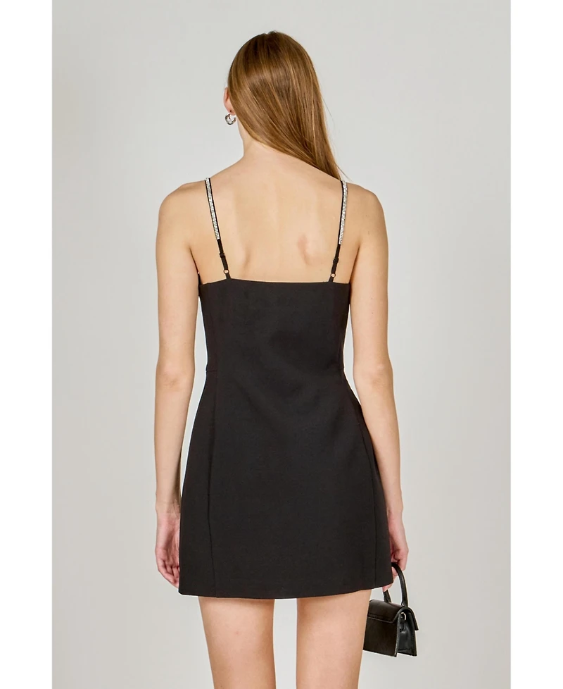 endless rose Women's Rhinestone Bow Mini Dress