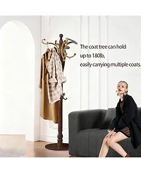 Yigii Stable Round Base Coat Rack with 14 Hooks for Space-saving Storage