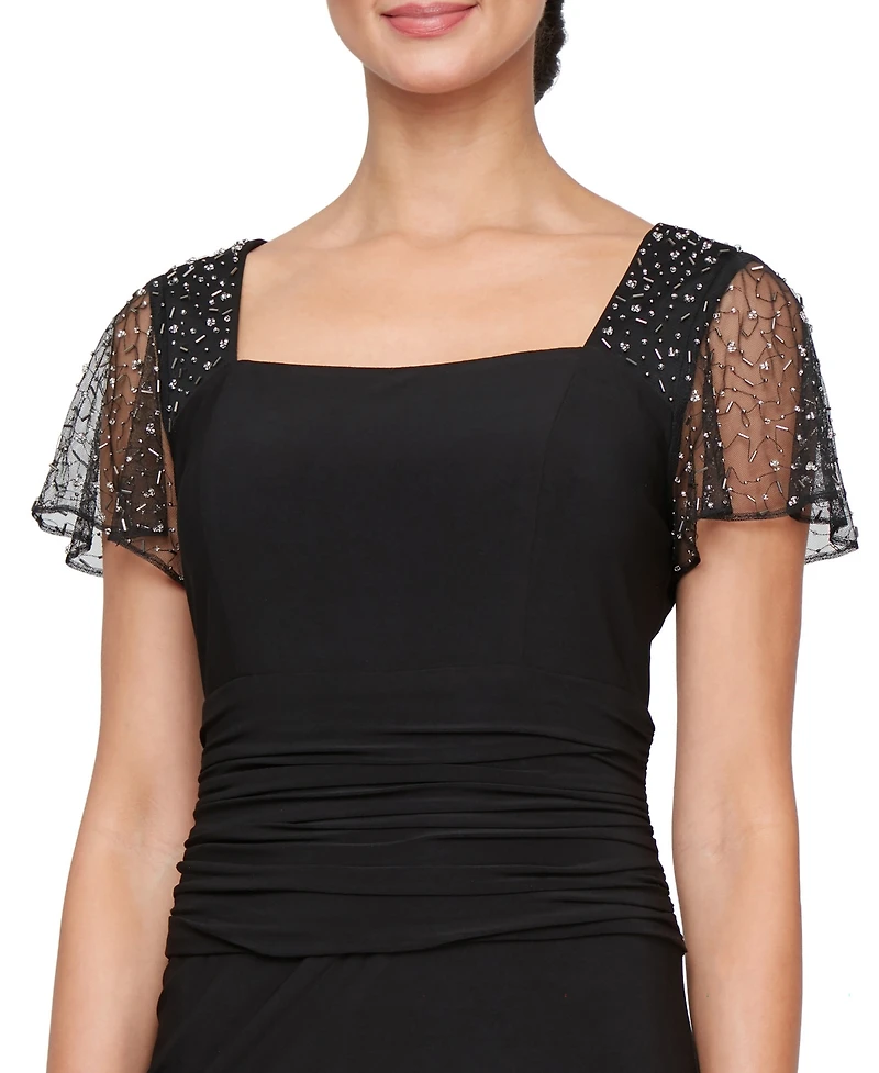 Sl Fashions Women's Illusion Sleeve Long Dress