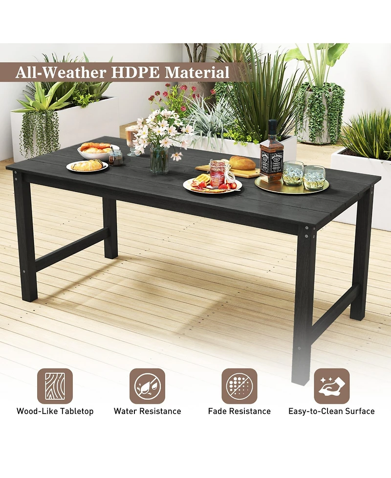 Gymax 3PCS Dining Table Set w/ 2 BenchesPatio Hdpe Weather Resistant Furniture