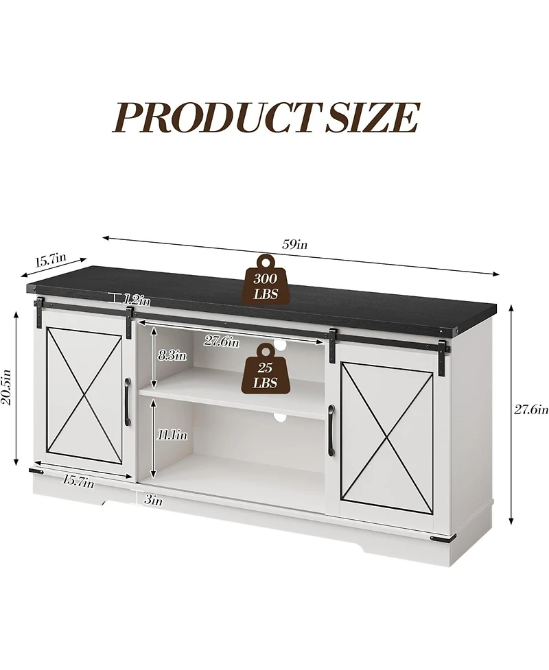 gaomon 59" Farmhouse Tv Stand for TVs Up to 65", Media Console with Sliding Barn Doors & Adjustable Shelves, Entertainment Center Storage Ca