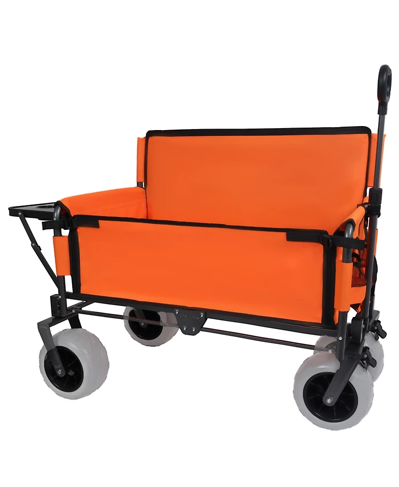Rainsken Heavy-Duty Folding Wagon Cart with Bench Seat and Rear-Mounted Folding Tabletop, 500lbs Capacity for Camping