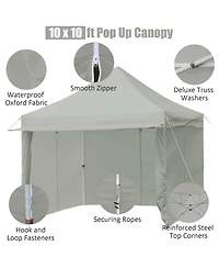 Mecale 10x10 ft Pop-Up Gazebo with 4 Adjustable Heights & Folding Awning