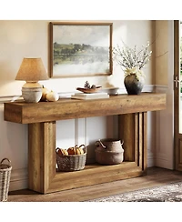 Tribesigns 63" Narrow Console Table, 2-Tier Long Entryway Table, Farnhouse Console Behind Couch, Brown