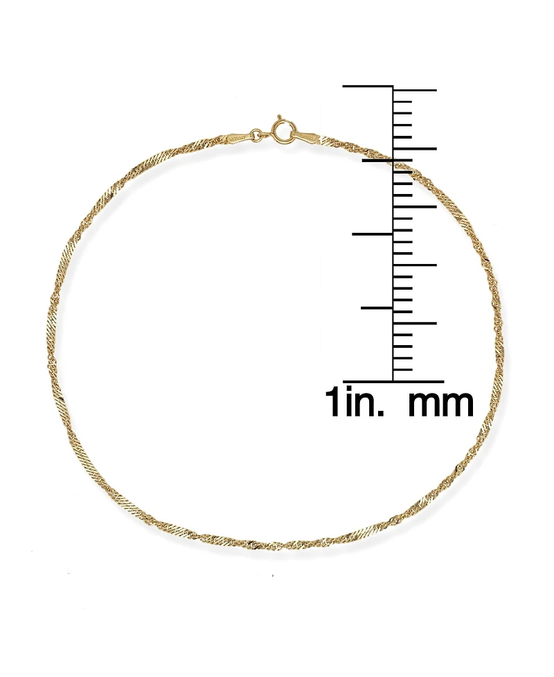 Curata Jewelry Solid 10k Gold 10 Inch 1.5mm Sparkle-Cut Singapore Chain Anklet