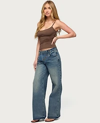 Edikted Women's Moxlan Slanted Button Low Rise Baggy Jeans