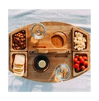 gaomon Portable Wooden Picnic Table for Outdoor Use – Removable Wine Glass Holder – Snack Serving Tray – Carrying Handle for Easy Transport Wood