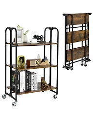 Volenca Folding Rolling Kitchen Utility Cart, Serving Island with Storage Shelves