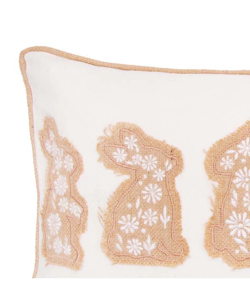 C&F Home Easter Bunnies in a Row Burlap Embroidered Piped Throw Pillow, 12" x 20"
