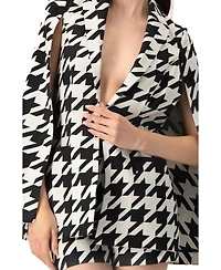 Ivonne Women's Mega Houndstooth Trench Coat with Cape