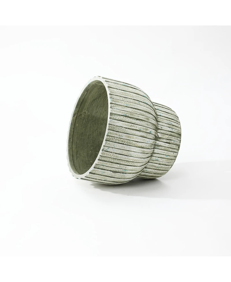 LuxenHome Vintage Distressed 13.4-Inch Tall Round Cement Planter