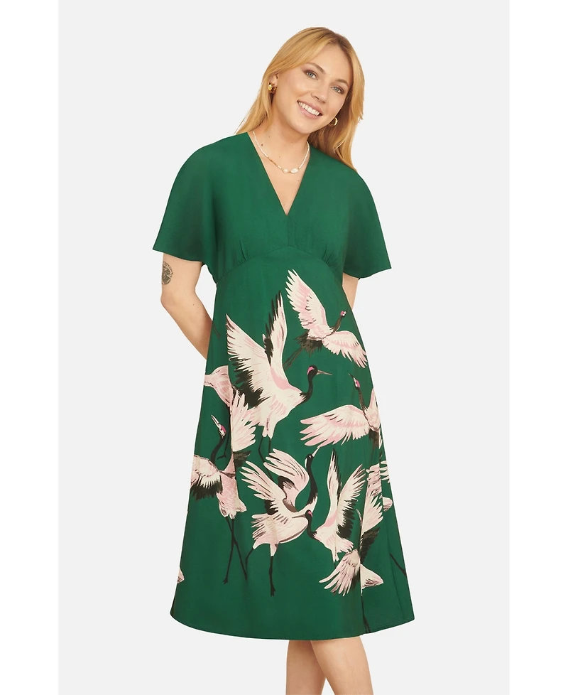 Yumi Women's Crane Print Kimono Midi Dress