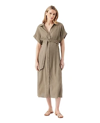 Ripe Maternity Amy Linen Nursing Shirt Dress Olive