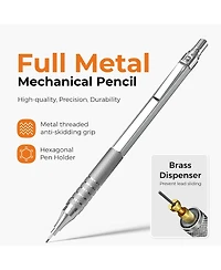 Htutwoo Metal Mechanical Pencil Set - 0.5mm & 0.7 mm Artist Pencil with 8 Tubes Hb Lead Refills and 3 Erasers for Writing, Drawing