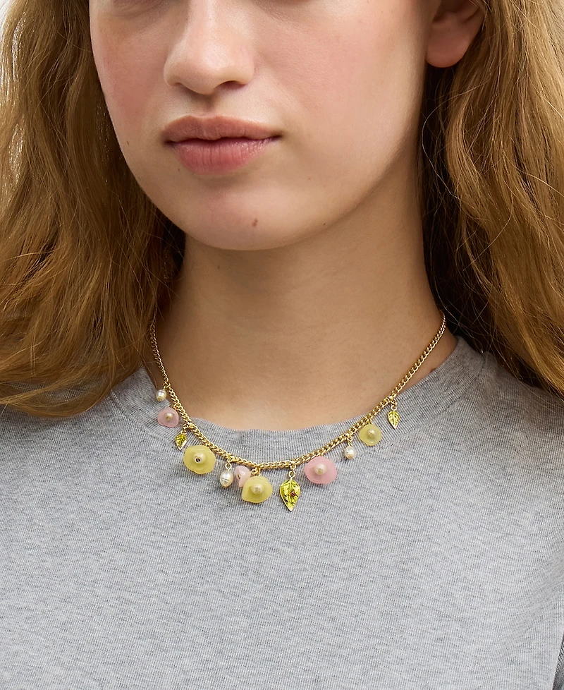 Coach Faux Stone Floral Statement Bib Necklace