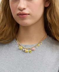 Coach Faux Stone Floral Statement Bib Necklace