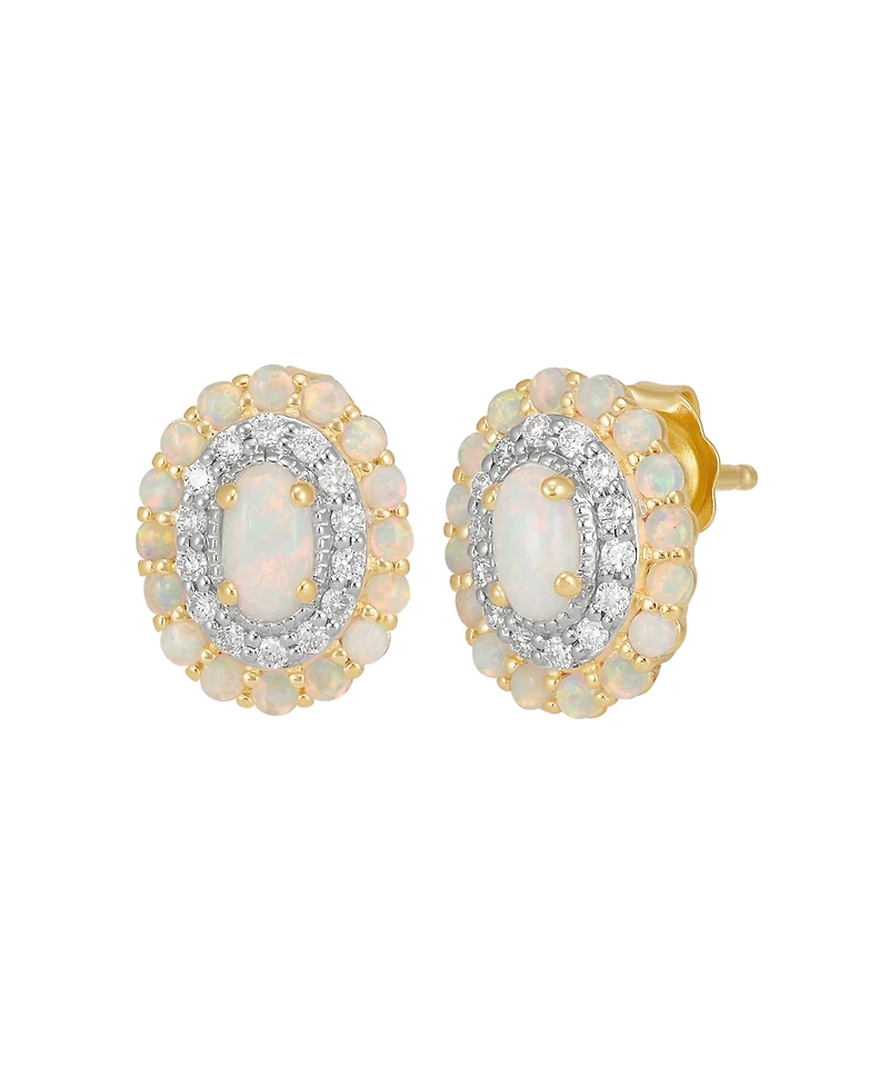 Macy's Created Opal (2/3 ct. t.w.) & Created White Sapphire (1/4 ct. t.w.) Stud Earrings in 14k Yellow Gold Plated Sterling Silver
