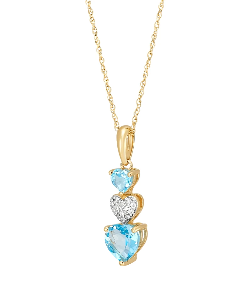 Macy's Swiss Blue Topaz (1-1/5 ct. t.w.) & Diamond Accent Heart Pendant Necklace in 14k Yellow Gold-Plated Sterling Silver