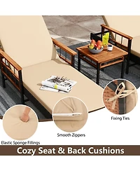 Gymax 2 Pcs Patio Rattan Chaise Lounge w/ Side Table Outdoor Reclining Chair Set