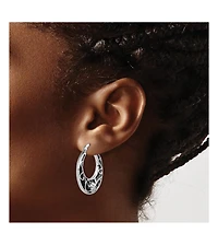 Curata Jewelry Sterling Silver Rhodium-Plated Black Onyx Filigree Boho Hoop Earrings