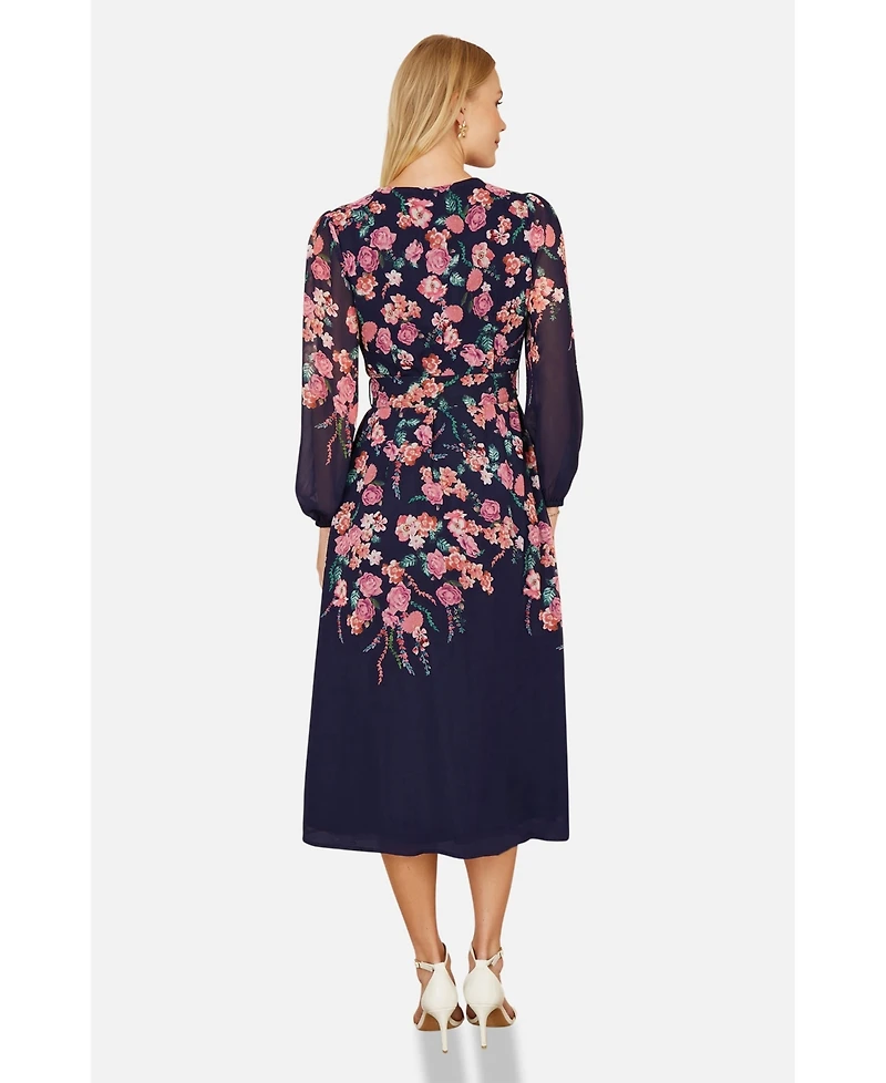 Yumi Women's Belted Floral Midi Dress