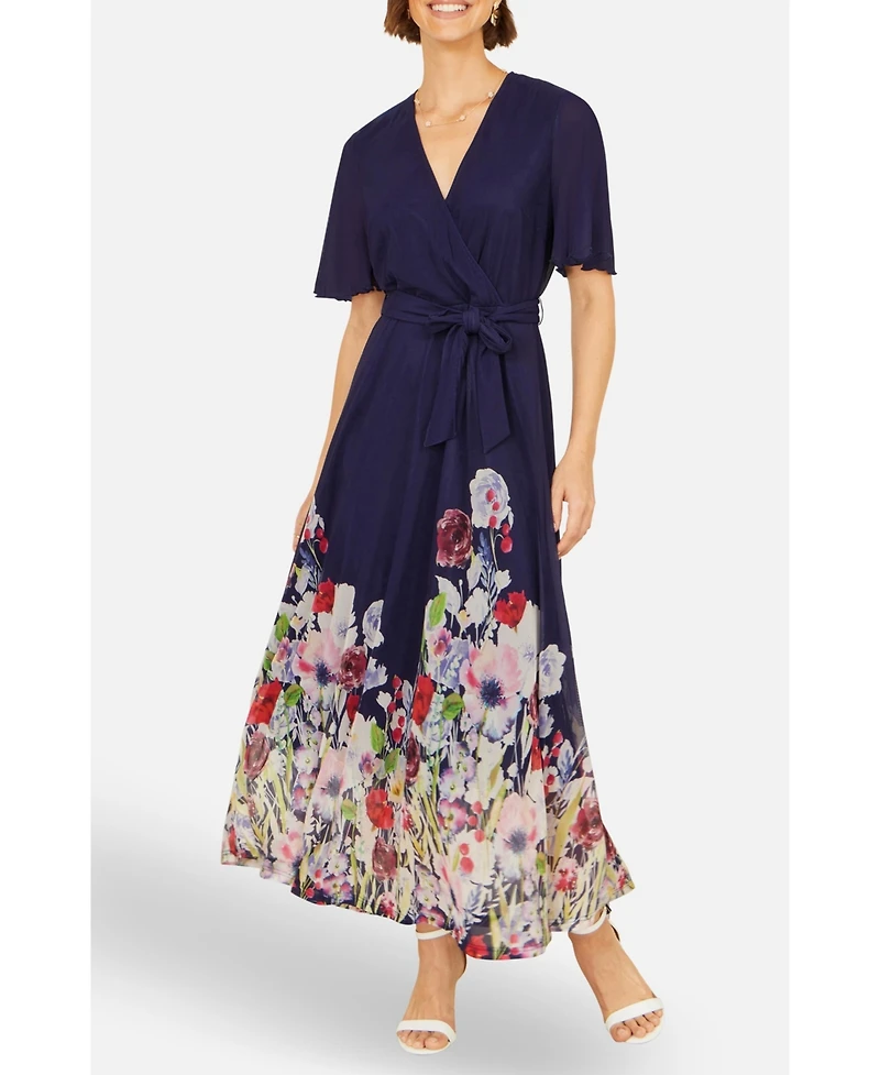 Yumi Women's Mesh Wrap Midi Dress