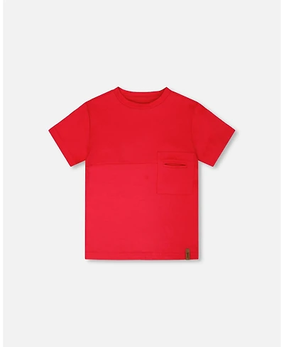 Deux par Toddler Boys Cotton Colorblock Jersey T-Shirt with Chest Pocket Rouge - Toddler|Child