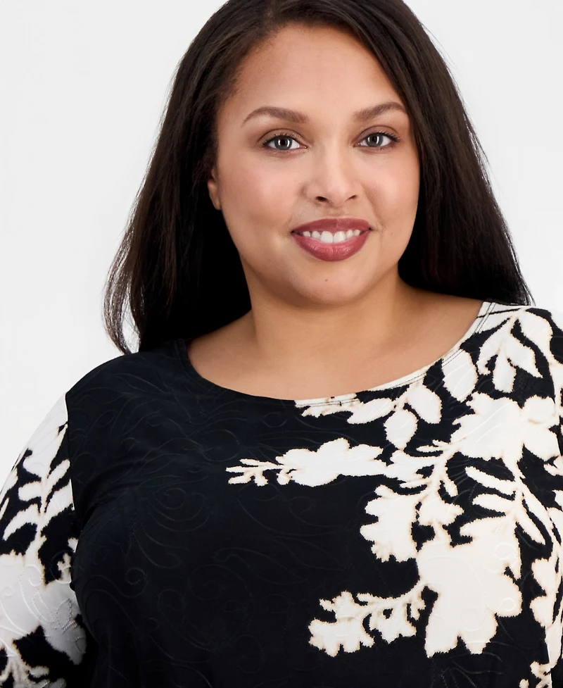 Jm Collection Plus Floral Jacquard Knit Top, Macy's Exclusive