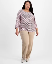 Jm Collection Plus Geo-Print Jacquard Knit Top, Macy's Exclusive