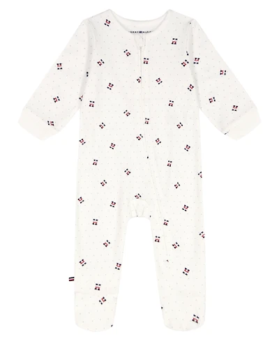Tommy Hilfiger Baby Boys' Logo Print Zip-Up Footed Coverall