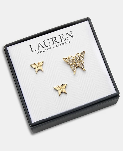 Lauren Ralph Lauren Gold-Tone Boxed Crystal Butterfly Pins, Set of 3