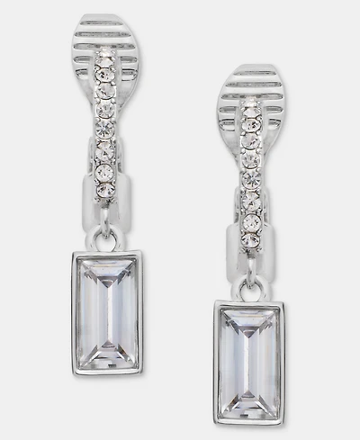 Lauren Ralph Lauren Silver-Tone Cubic Zirconia Huggie Drop Easy Comfort Clip Earrings