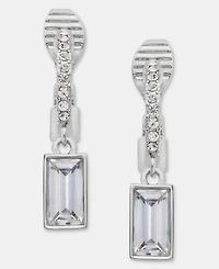 Lauren Ralph Lauren Silver-Tone Cubic Zirconia Huggie Drop Easy Comfort Clip Earrings