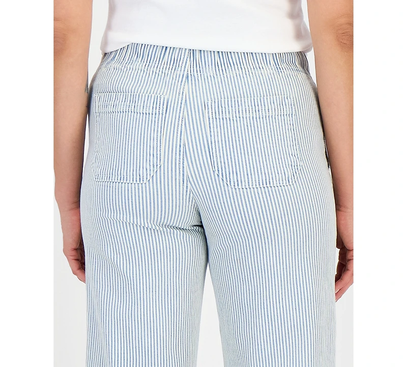 Style & Co Petite Engineer-Stripe Pull-On Wide-Leg Jeans, Macy's Exclusive