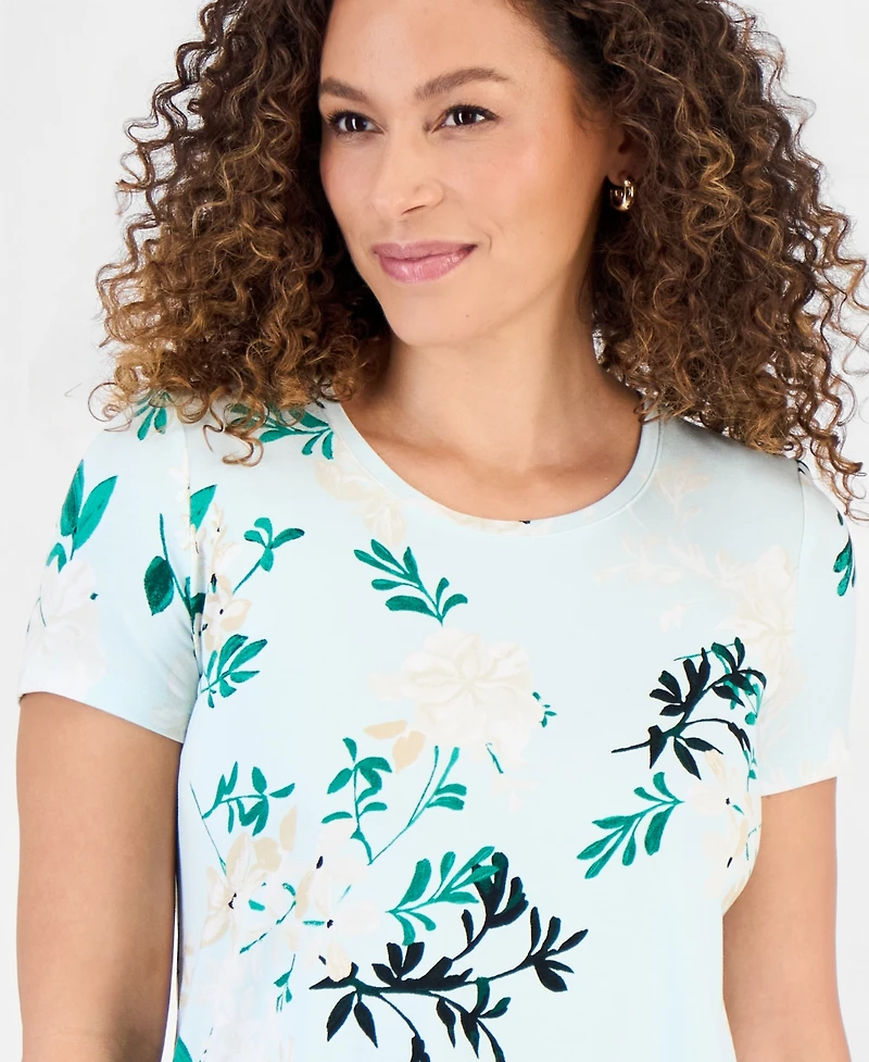 Jm Collection Petite Reve Garden Short-Sleeve Top, Created for Macy's