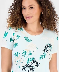 Jm Collection Petite Reve Garden Short-Sleeve Top, Created for Macy's