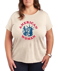 Hybrid Apparel Plus Instant Message American Woman Statue Of Liberty Graphic Crewneck T-Shirt