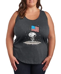 Hybrid Apparel Plus Size Peanuts Snoopy Astronaut American Flag Racerback Graphic Crewneck Tank Top