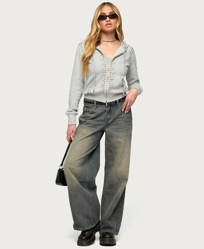 Edikted Women's Patricia Studded Zip Up Hoodie