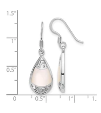 Curata Jewelry 925 Sterling Silver Rhodium Plated Teardrop Mother of Pearl Filigree Boho Hook Earrings 33x11mm 33.3x10.45mm Wide Stud Earring