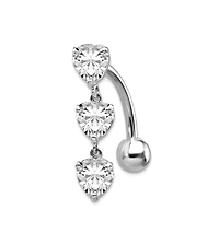 Curata Jewelry Solid 10k Gold 14g 5mm Triple Love Heart Cubic Zirconia Belly Ring Dangle Body Piercing