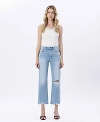 Flying Monkey Women's High Rise Distressed Crop Slim Wide Leg Jeans