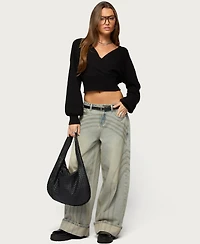 Edikted Women's Cuffed Low Rise Wide Leg Jeans